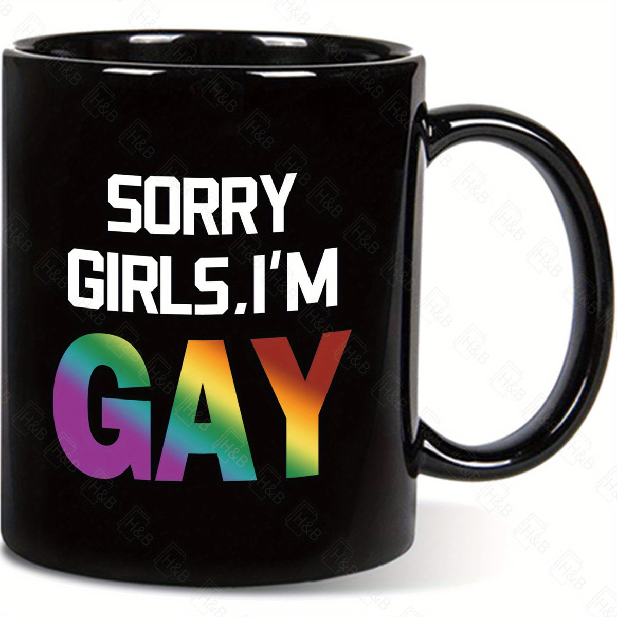 1pc English 11oz White/Black Ceramic Mug, Pride Month Gift, Rainbow Festival Gift, Holiday Gift, SORRY GIRLS, I'M GAY, Gift for Friends, Friend Gift