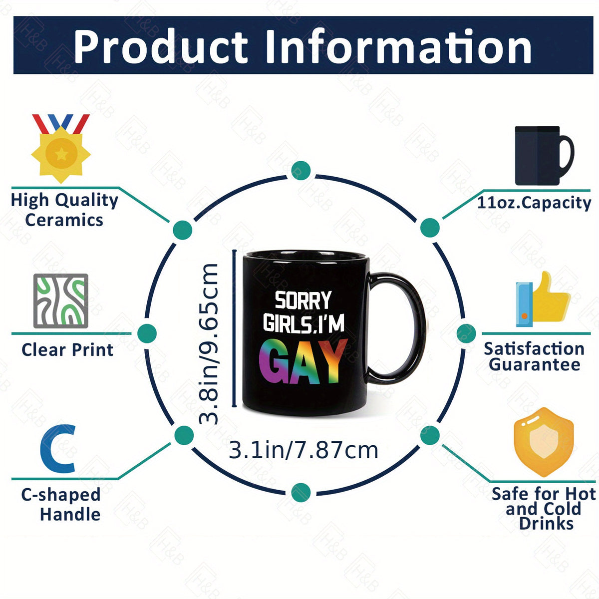 1pc English 11oz White/Black Ceramic Mug, Pride Month Gift, Rainbow Festival Gift, Holiday Gift, SORRY GIRLS, I'M GAY, Gift for Friends, Friend Gift