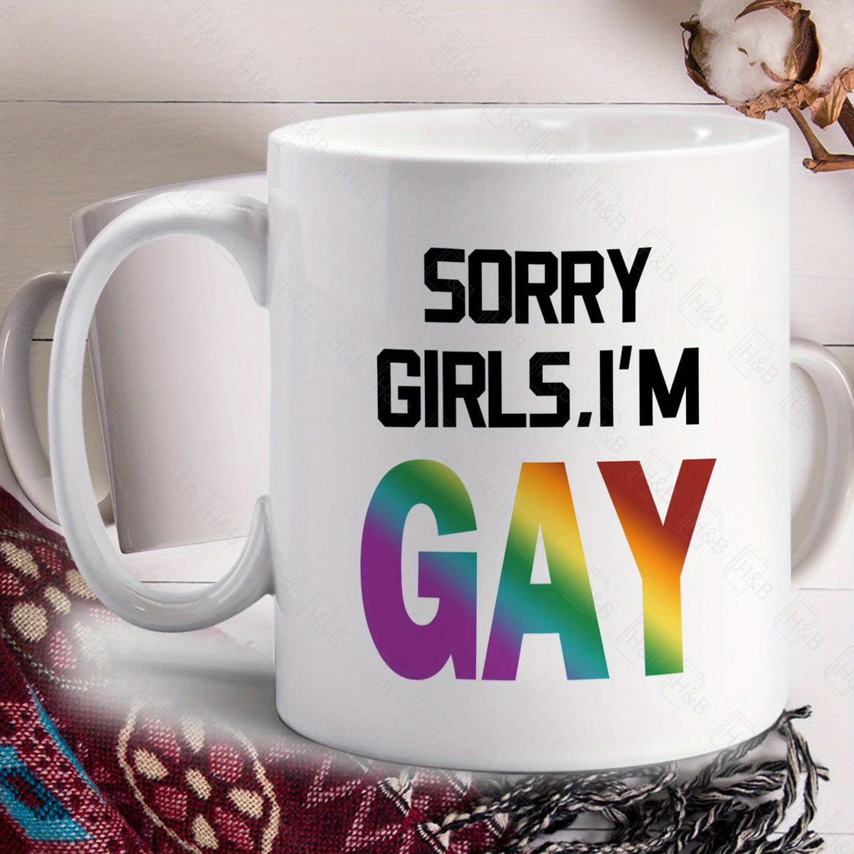 1pc English 11oz White/Black Ceramic Mug, Pride Month Gift, Rainbow Festival Gift, Holiday Gift, SORRY GIRLS, I'M GAY, Gift for Friends, Friend Gift