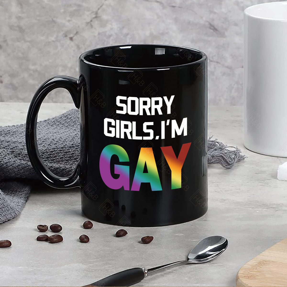 1pc English 11oz White/Black Ceramic Mug, Pride Month Gift, Rainbow Festival Gift, Holiday Gift, SORRY GIRLS, I'M GAY, Gift for Friends, Friend Gift