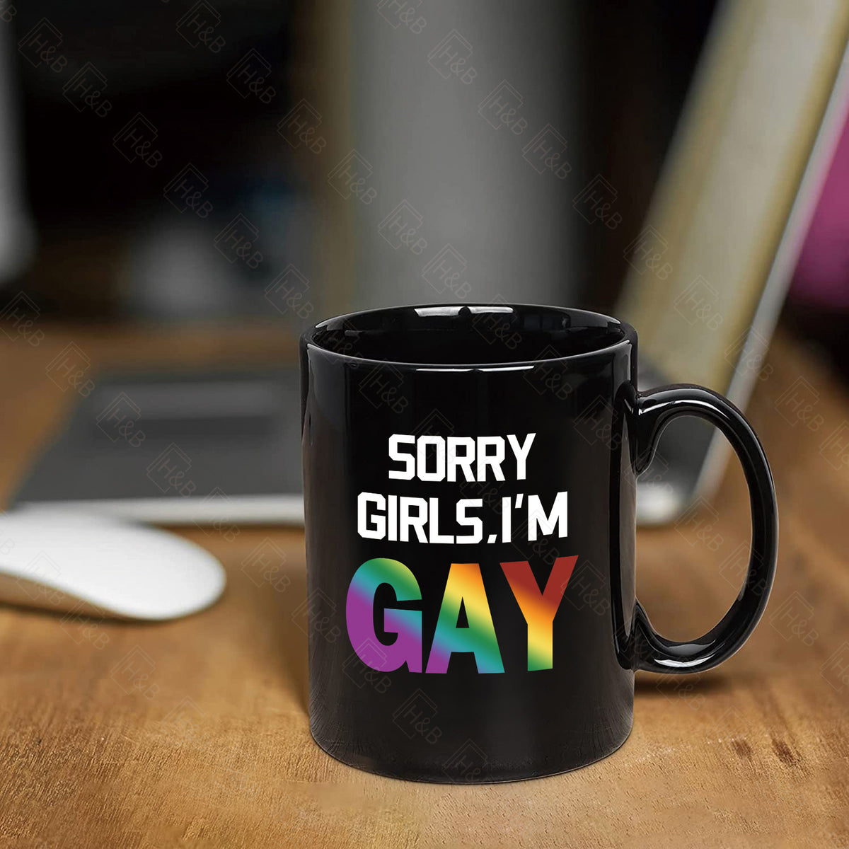 1pc English 11oz White/Black Ceramic Mug, Pride Month Gift, Rainbow Festival Gift, Holiday Gift, SORRY GIRLS, I'M GAY, Gift for Friends, Friend Gift