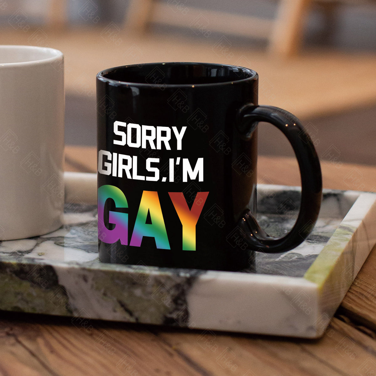 1pc English 11oz White/Black Ceramic Mug, Pride Month Gift, Rainbow Festival Gift, Holiday Gift, SORRY GIRLS, I'M GAY, Gift for Friends, Friend Gift