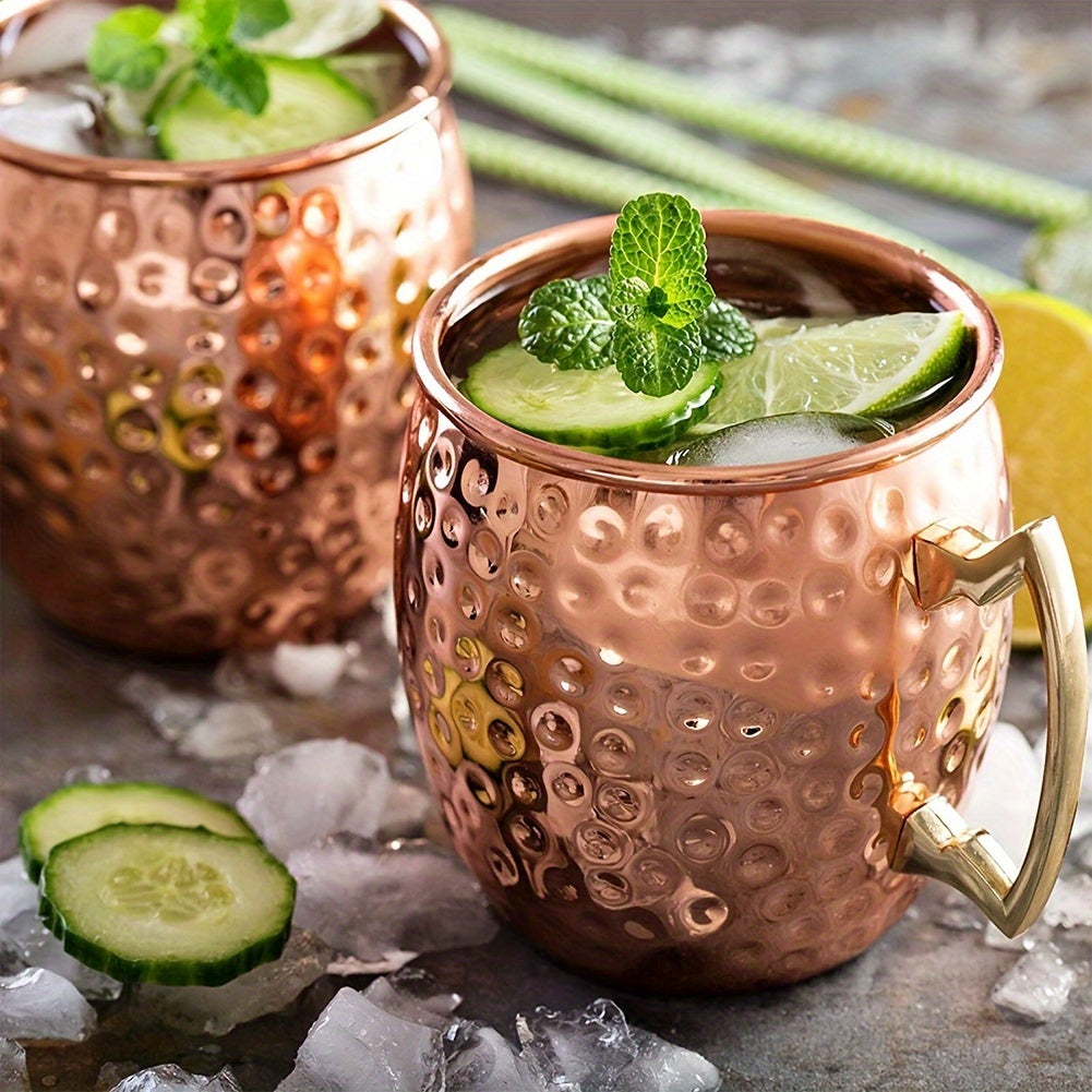 [Popular Choice] Elegant 16oz Moscow Mule Mug Set - Hammered Copper & Stainless Steel, Perfect for Cold Drinks, Wine, Beer - Ideal for Bars, Parties, Gifts, 2/4pcs, Superior, Gift-Giving