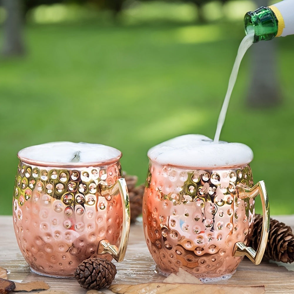 [Popular Choice] Elegant 16oz Moscow Mule Mug Set - Hammered Copper & Stainless Steel, Perfect for Cold Drinks, Wine, Beer - Ideal for Bars, Parties, Gifts, 2/4pcs, Superior, Gift-Giving