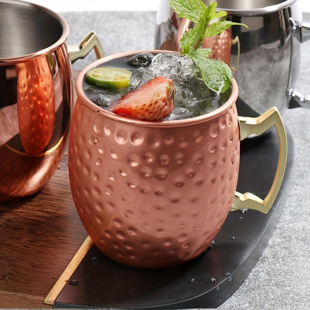 [Popular Choice] Elegant 16oz Moscow Mule Mug Set - Hammered Copper & Stainless Steel, Perfect for Cold Drinks, Wine, Beer - Ideal for Bars, Parties, Gifts, 2/4pcs, Superior, Gift-Giving