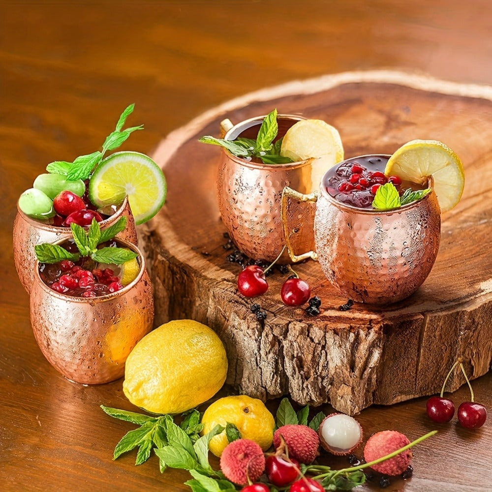 [Popular Choice] Elegant 16oz Moscow Mule Mug Set - Hammered Copper & Stainless Steel, Perfect for Cold Drinks, Wine, Beer - Ideal for Bars, Parties, Gifts, 2/4pcs, Superior, Gift-Giving