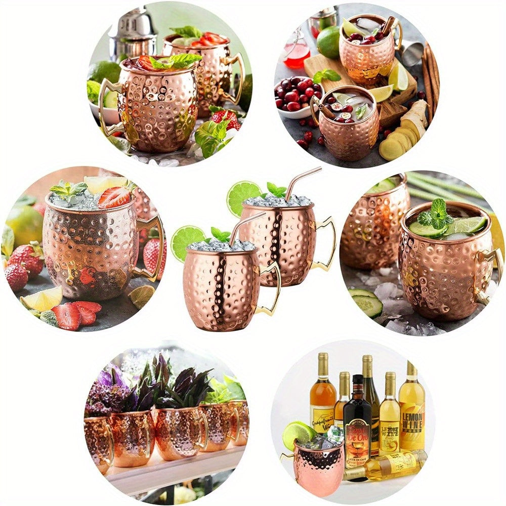[Popular Choice] Elegant 16oz Moscow Mule Mug Set - Hammered Copper & Stainless Steel, Perfect for Cold Drinks, Wine, Beer - Ideal for Bars, Parties, Gifts, 2/4pcs, Superior, Gift-Giving