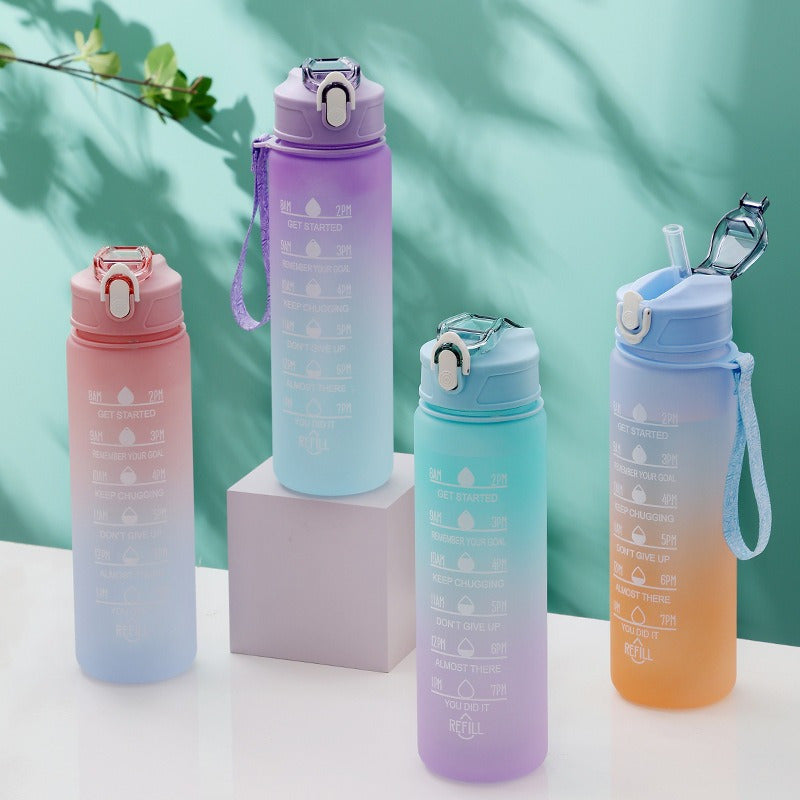 750ml Motivational Water Bottle with Time Marker, Straw, & Leak-Proof Lid - Durable Plastic Hydration Bottle for Gym, Yoga, Hiking - Seasonal Themed for Christmas, Easter, Halloween - Fitness Water Jug for Daily Hydration