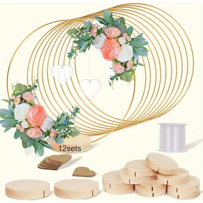 Elegant 30.48cm Metal Floral Hoop Centerpieces with Stands - Set Of 10