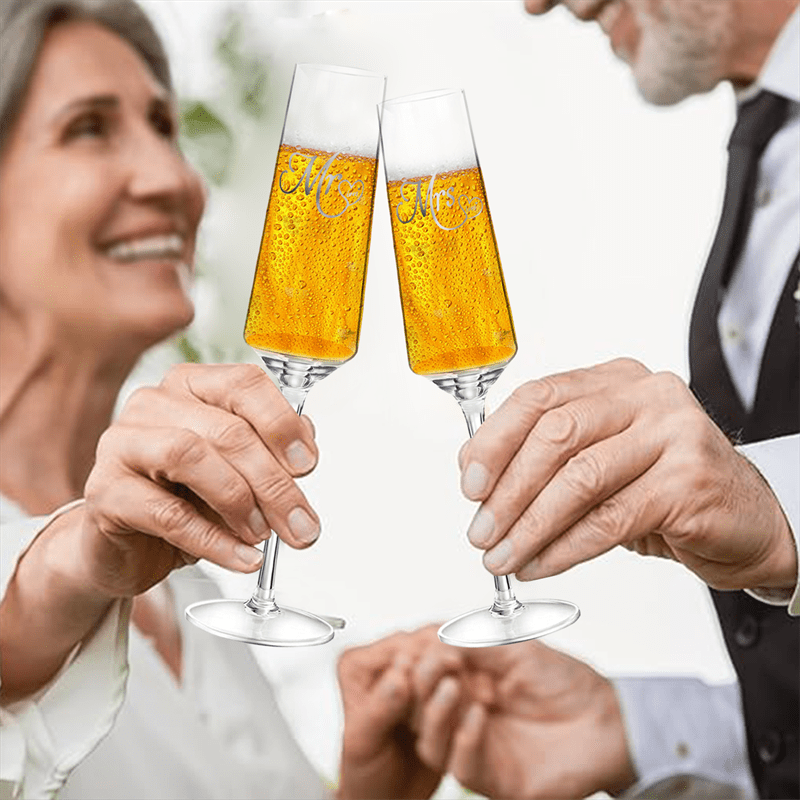 4Pcs Wedding Champagne Flutes Cake Knife And Server Set, Champagne Flutes Engraved Mr And Mrs For Wedding, Bride And Groom Toasting Flutes, Cake Cutting Set, Couples Engagement Gift Wedding Reception Supplies