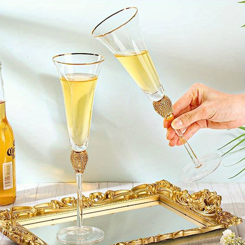 Elegant Rhinestone Studded Champagne Flutes: Perfect for Wedding Toasts, Bridal Showers, and Festive Celebrations