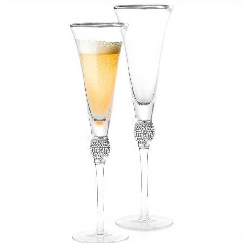 Elegant Rhinestone Studded Champagne Flutes: Perfect for Wedding Toasts, Bridal Showers, and Festive Celebrations