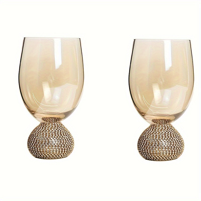 2pcs Luxe Stemless Wine Glass Set, Hand-Blown Insulated Glassware, Rhinestone Embellished, Smoke Grey, Reusable for Cocktails, Red Wine, Whiskey - Ideal for Christmas, Halloween, Easter, Thanksgiving, Hanukkah Gifts