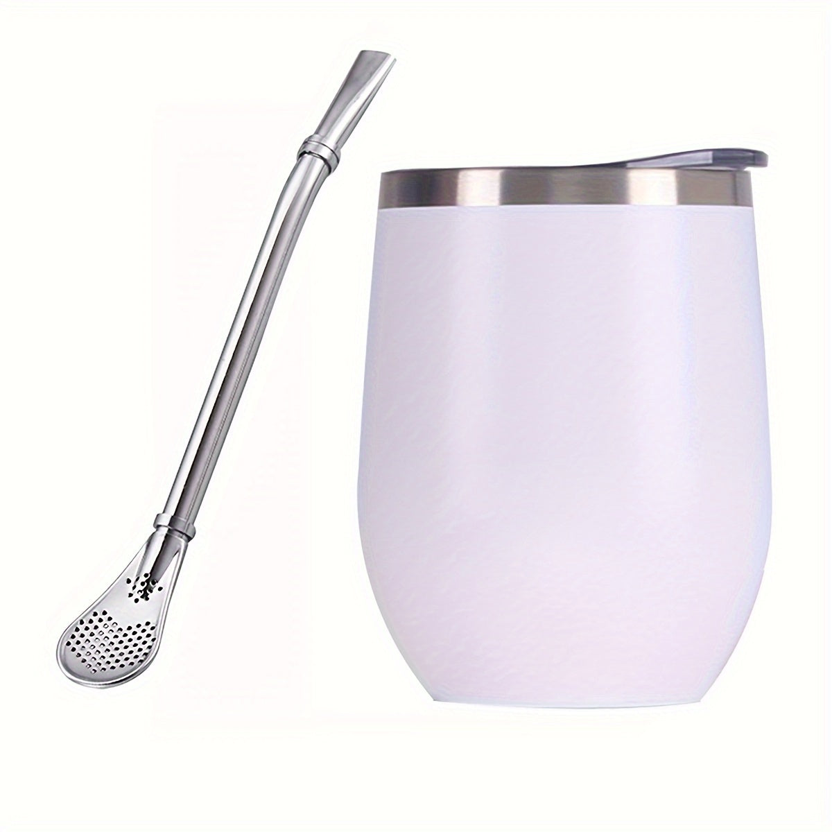 HEPEGA 12oz Stainless Steel Yerba Mate Gourd Set with Lid & Bombilla - Double-Walled, Insulated for Hot or Cold Beverages, Dishwasher Safe, Lead-Free