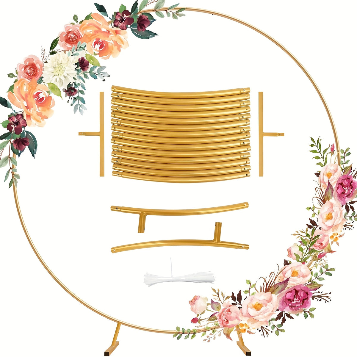 PlusFive Round Backdrop Stand, 6.9ft (2.1m) Golden Circle Round Arch Stand, Wedding Arch Frame, Big Size Arch Stands For Wedding Birthday Shower Photo Background Party Decorations