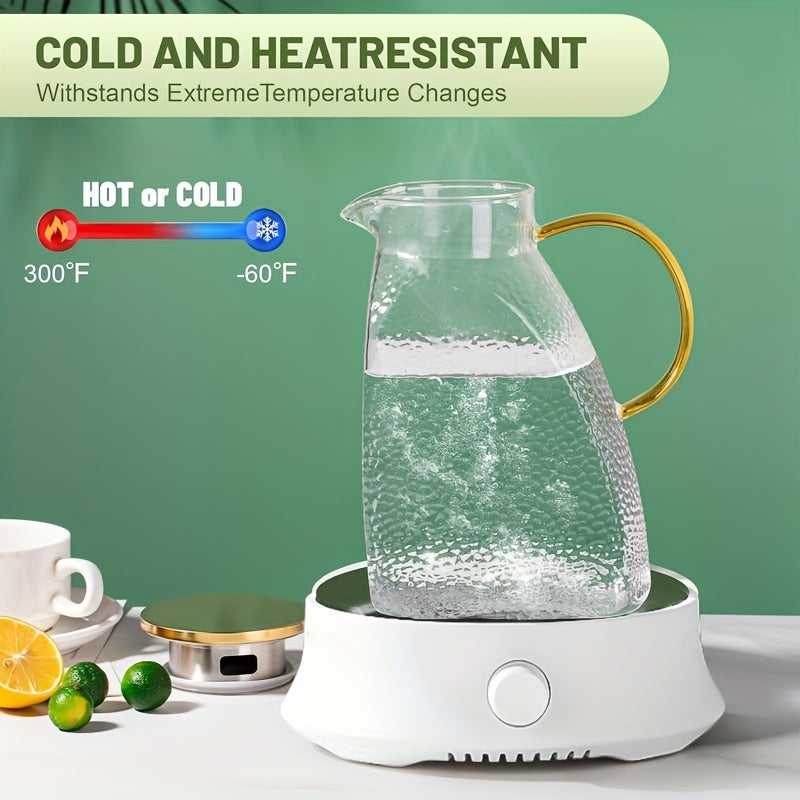 60oz Glass Pitcher with Lid & Spout - Reusable, High-Quality Beverage Jug for Hot/Cold Drinks - Perfect for Iced Tea, Juice, Coffee, Milk - Ideal for Home, Parties, and Hotel Use