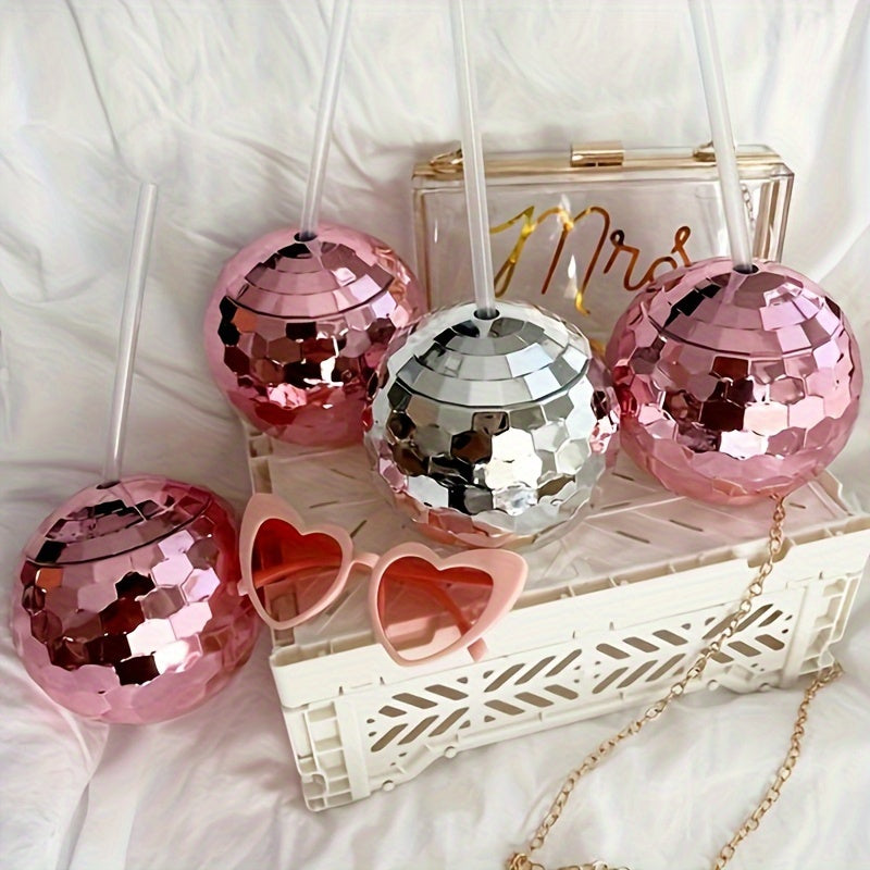 1pc/4pcs, Disco Ball Drink Tumbler With Straw And Lid, 600ml/20oz Shiny Sparkling Party Drinking Cup For Nightclub, Bar, Wedding, And More