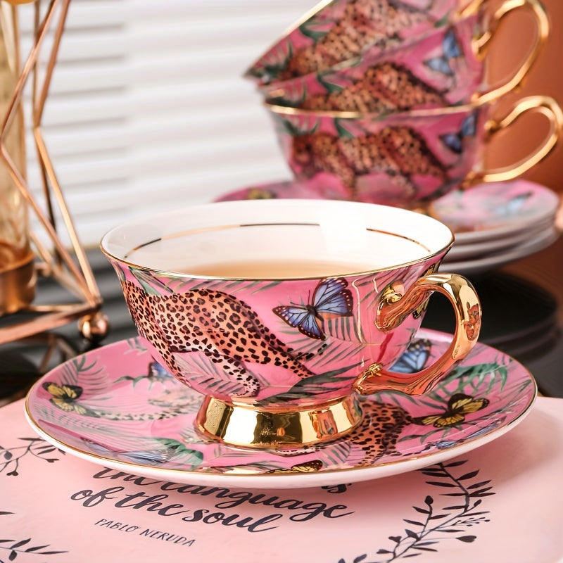Luxury Vintage Bone China Tea Set - 7oz Coffee Cup, Saucer & Spoon, Lead-Free, Insulated, Non-Slip Grip, Perfect for Afternoon Tea & Special Occasions