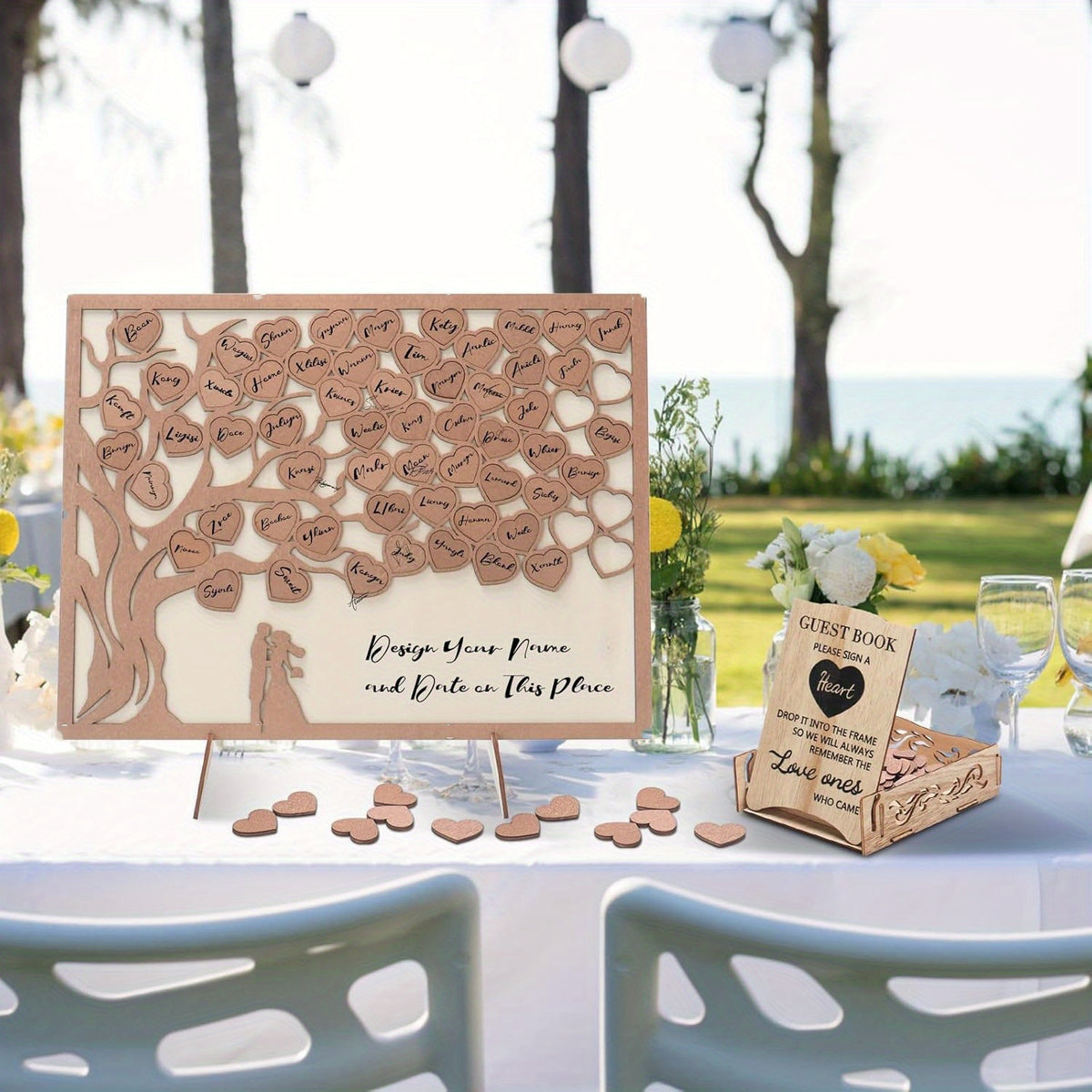 1set Wedding Guest Book Alternative, Guest Book Wedding Reception with Wooden Hearts Guest Book Signs