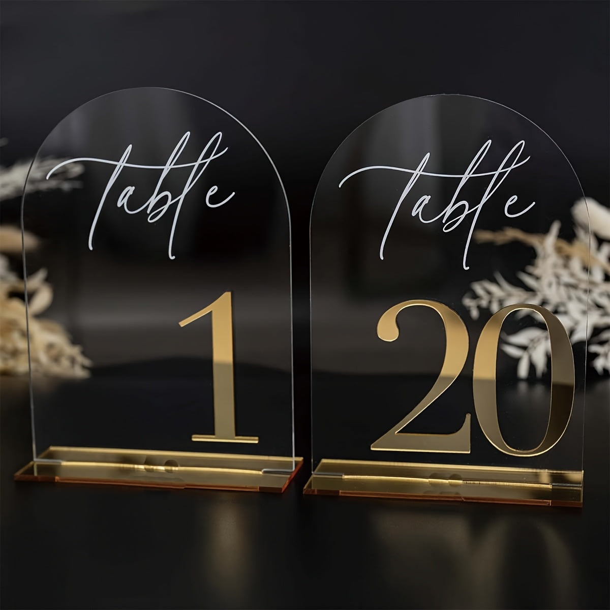 Acrylic Wedding Table Number Plate 1-10 with Stand, 10.01 x 15.01cm Elegant Golden Durable Thick Style Suitable