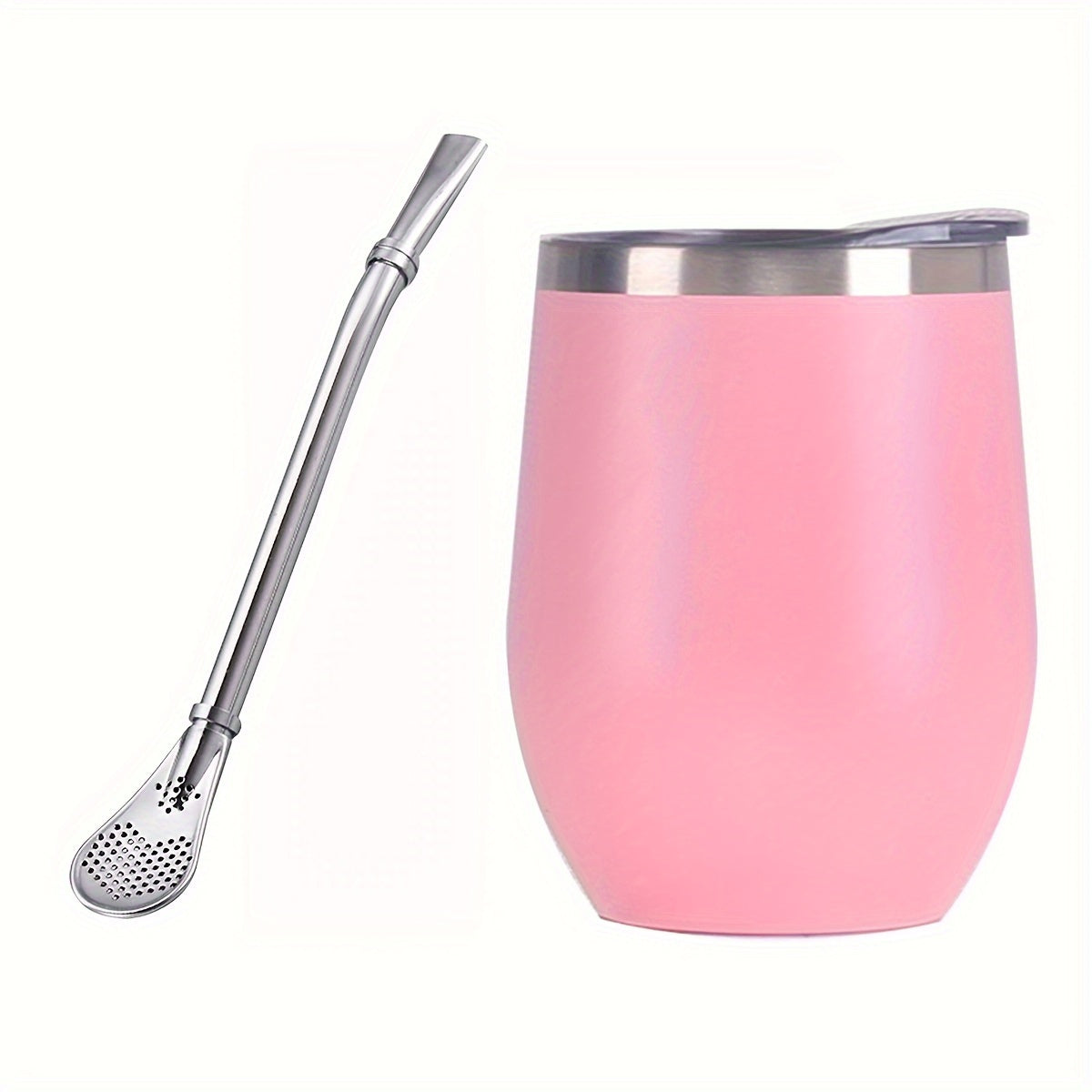 HEPEGA 12oz Stainless Steel Yerba Mate Gourd Set with Lid & Bombilla - Double-Walled, Insulated for Hot or Cold Beverages, Dishwasher Safe, Lead-Free