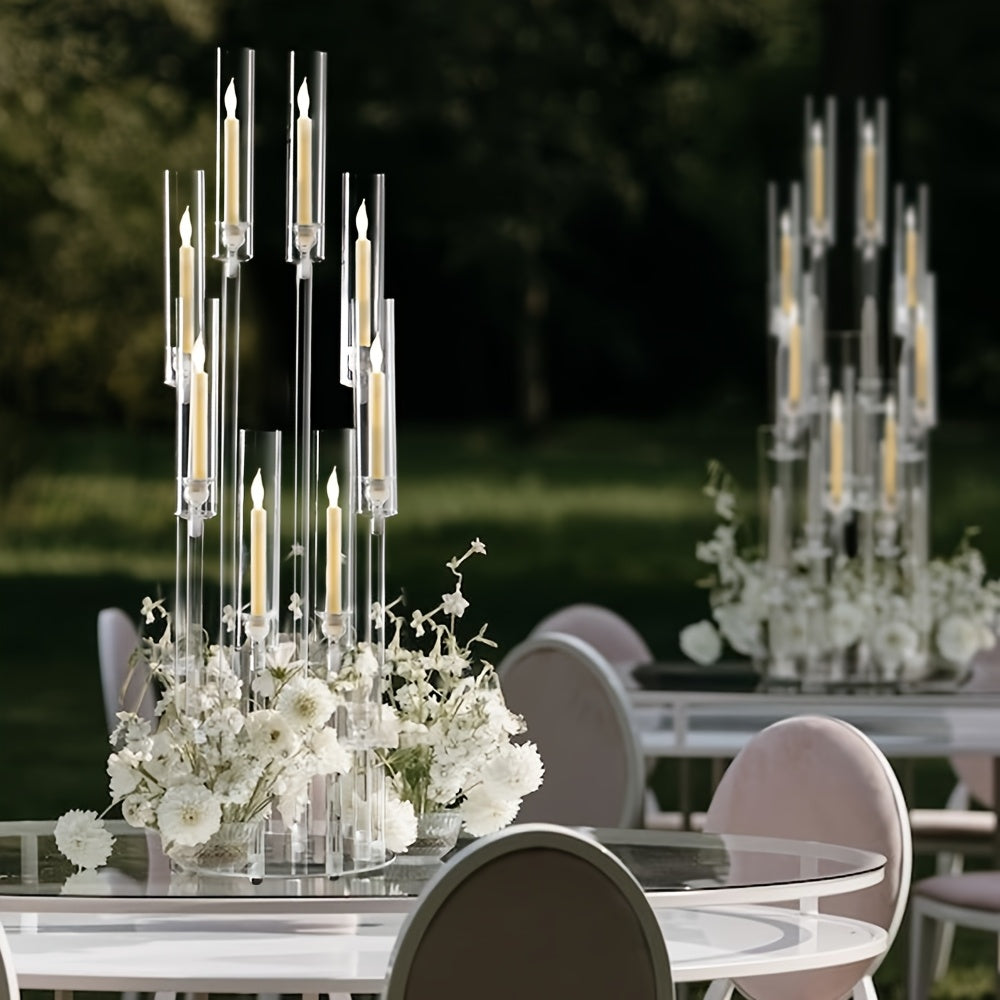 4pcs (4 Total Holders) - Modern Clear Acrylic Candleabra with 8 Arms, Tiered Heights, Stable Base - Elegant Centerpiece for Wedding, Dining Table, Party, Fireplace - Easy Assembly & Space-Saving Design - Ideal for Home or Eve