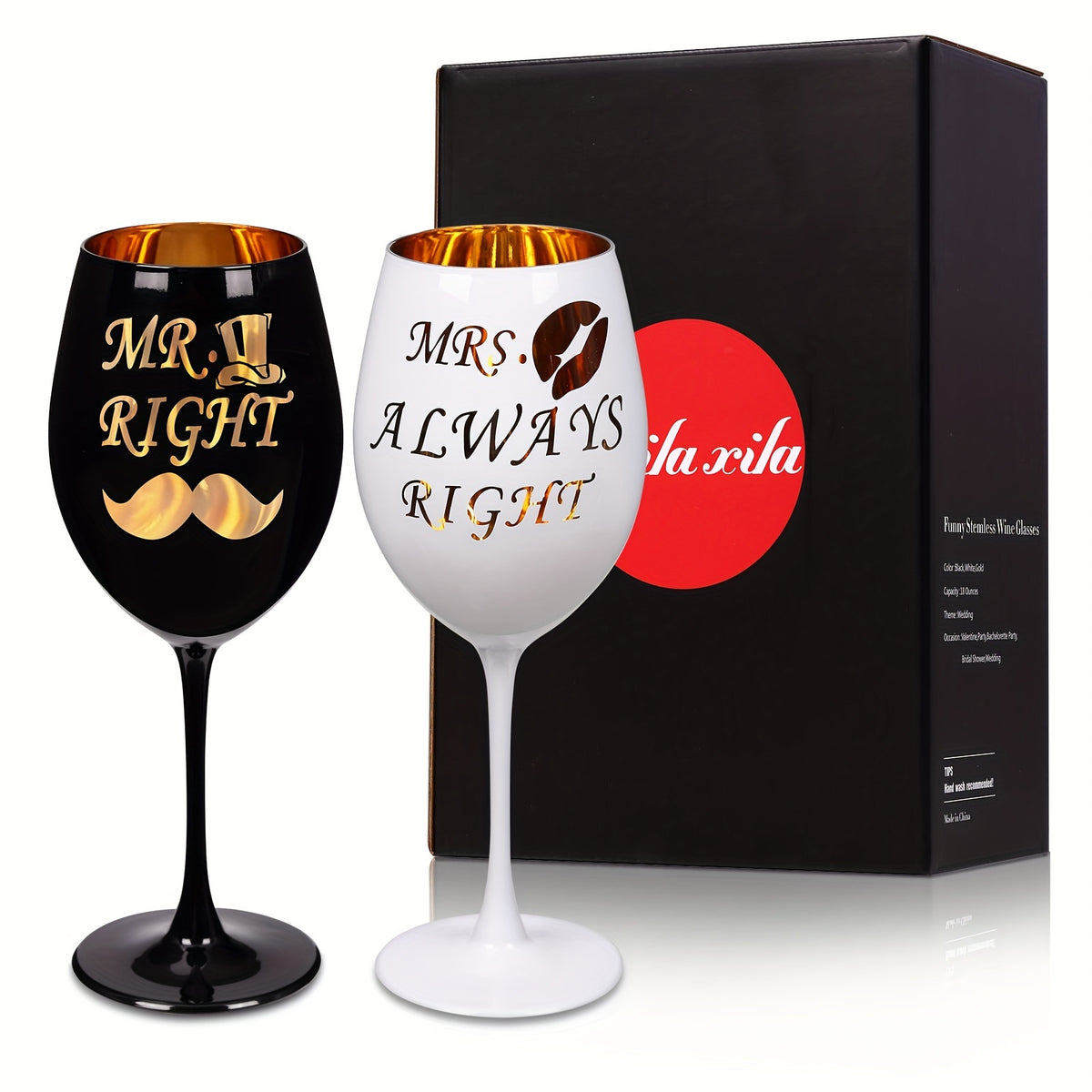 Mr & Mrs Engraved Wine Glasses - Perfect for Couples, Bridal Showers, Weddings & Anniversaries - Elegant Goblets with Stems, Handwash Only, Reusable Glass