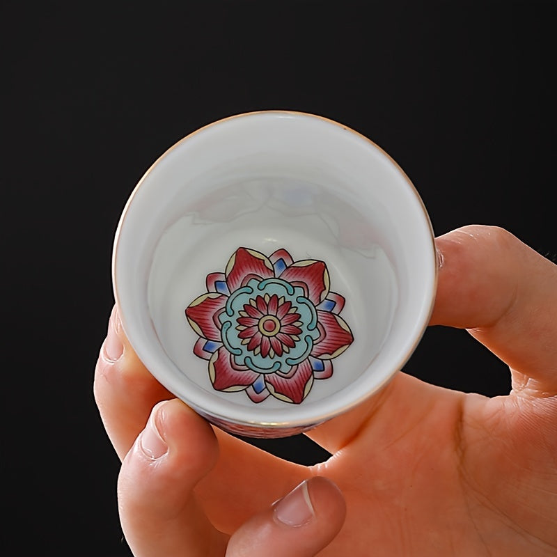 Timeless Appeal, Elegant Floral Enamel Tea Cup Set - 6 Ceramic Tea Cups with Gift Box, Reusable & Handwash Only, Perfect for Home, Office, and Restaurant Use