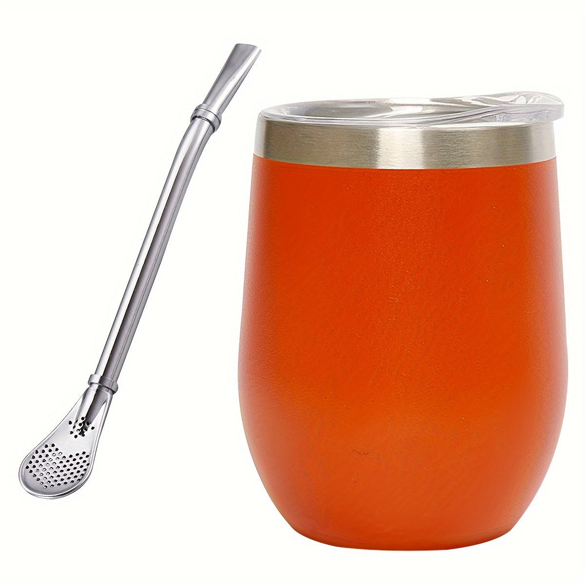 HEPEGA 12oz Stainless Steel Yerba Mate Gourd Set with Lid & Bombilla - Double-Walled, Insulated for Hot or Cold Beverages, Dishwasher Safe, Lead-Free