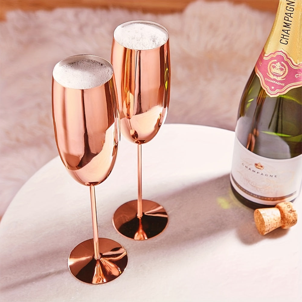 270ml Golden High-footed Wine Glass, Drop-resistant Stainless Steel Champagne Glass For Bar Home Wedding Party