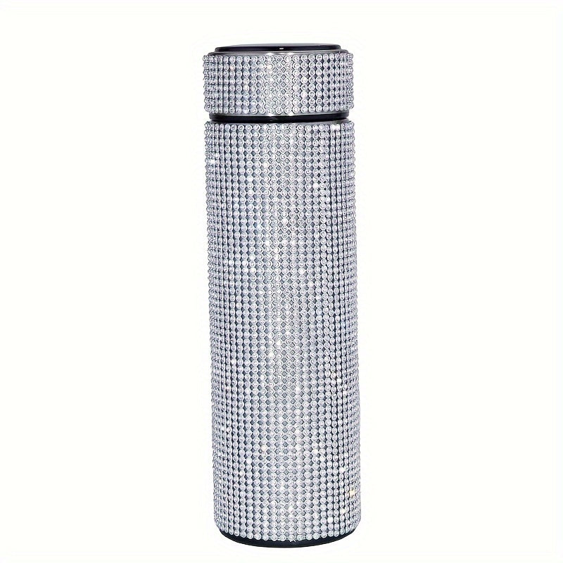 1pc, Sparkling Studded Vacuum Flask, 16oz/480ml Stainless Steel Insulated Water Bottles, Travel Thermal Cups, For Hot And Cold Beverages, Summer Winter Drinkware, Gifts