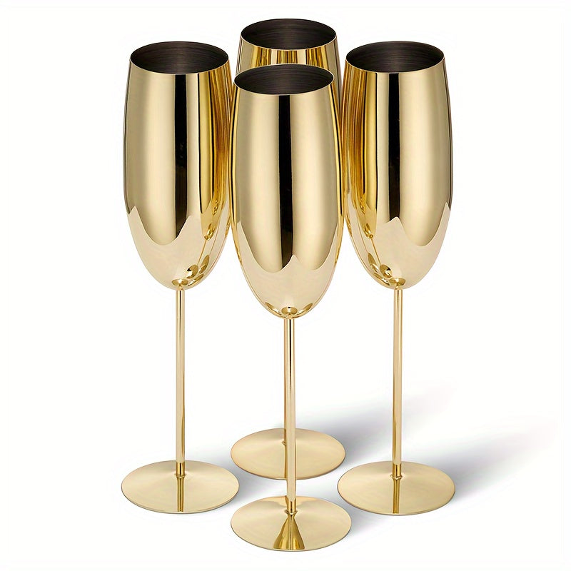 270ml Golden High-footed Wine Glass, Drop-resistant Stainless Steel Champagne Glass For Bar Home Wedding Party