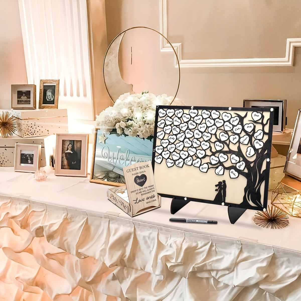 1set Wedding Guest Book Alternative, Guest Book Wedding Reception with Wooden Hearts Guest Book Signs