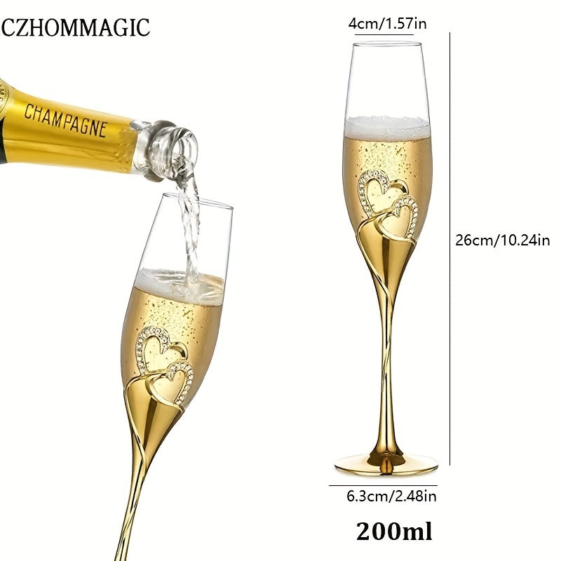 [Popular Choice] Elegant 2pcs Golden Heart Champagne Flute Set - Perfect for Weddings, Anniversaries & Valentine's Day Gifts
