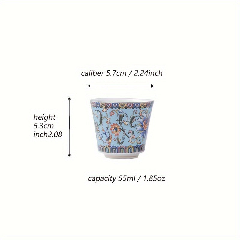 Timeless Appeal, Elegant Floral Enamel Tea Cup Set - 6 Ceramic Tea Cups with Gift Box, Reusable & Handwash Only, Perfect for Home, Office, and Restaurant Use