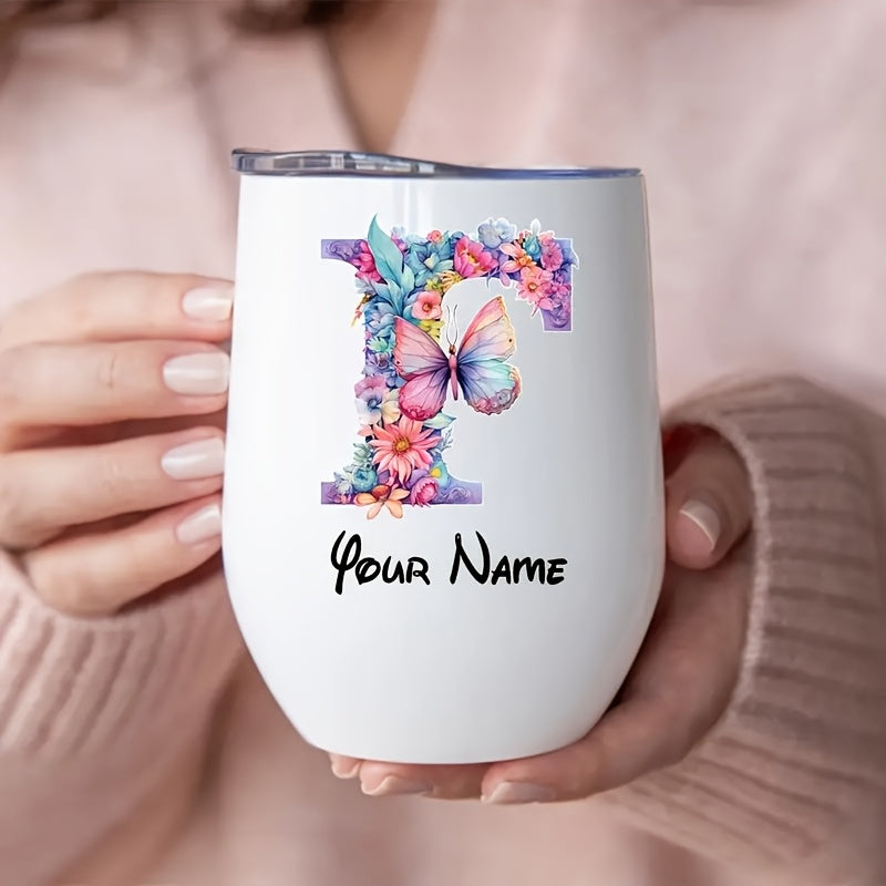 Customizable Stainless Steel Insulated Tumbler with Floral Alphabet Design, Reusable, Ideal for Office, Camping, Travel, with Personalized Gift for Loved Ones, Family, Friends, for Christmas, Valentine's, Ramadan, Graduation,