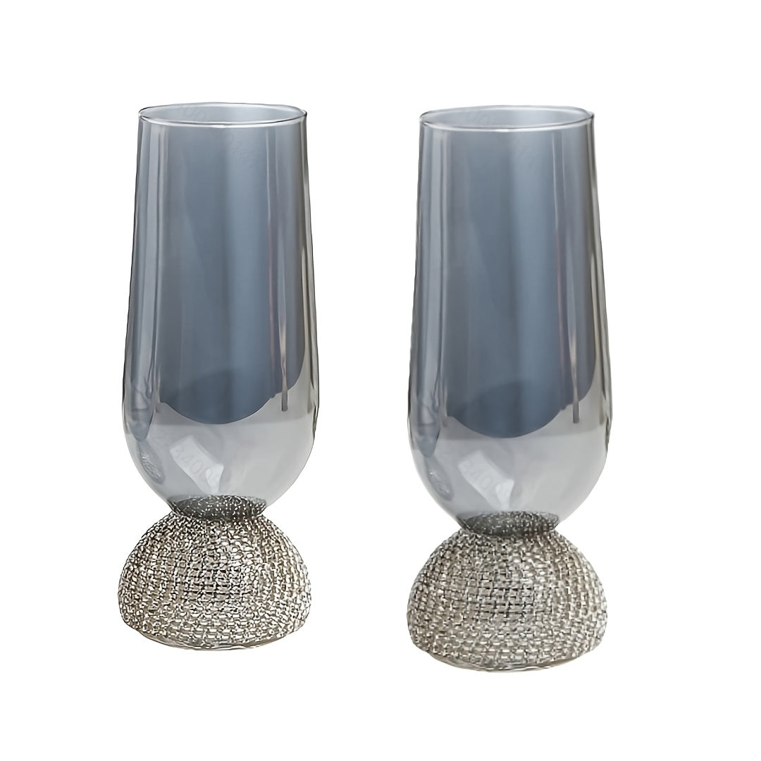 2pcs Luxe Stemless Wine Glass Set, Hand-Blown Insulated Glassware, Rhinestone Embellished, Smoke Grey, Reusable for Cocktails, Red Wine, Whiskey - Ideal for Christmas, Halloween, Easter, Thanksgiving, Hanukkah Gifts
