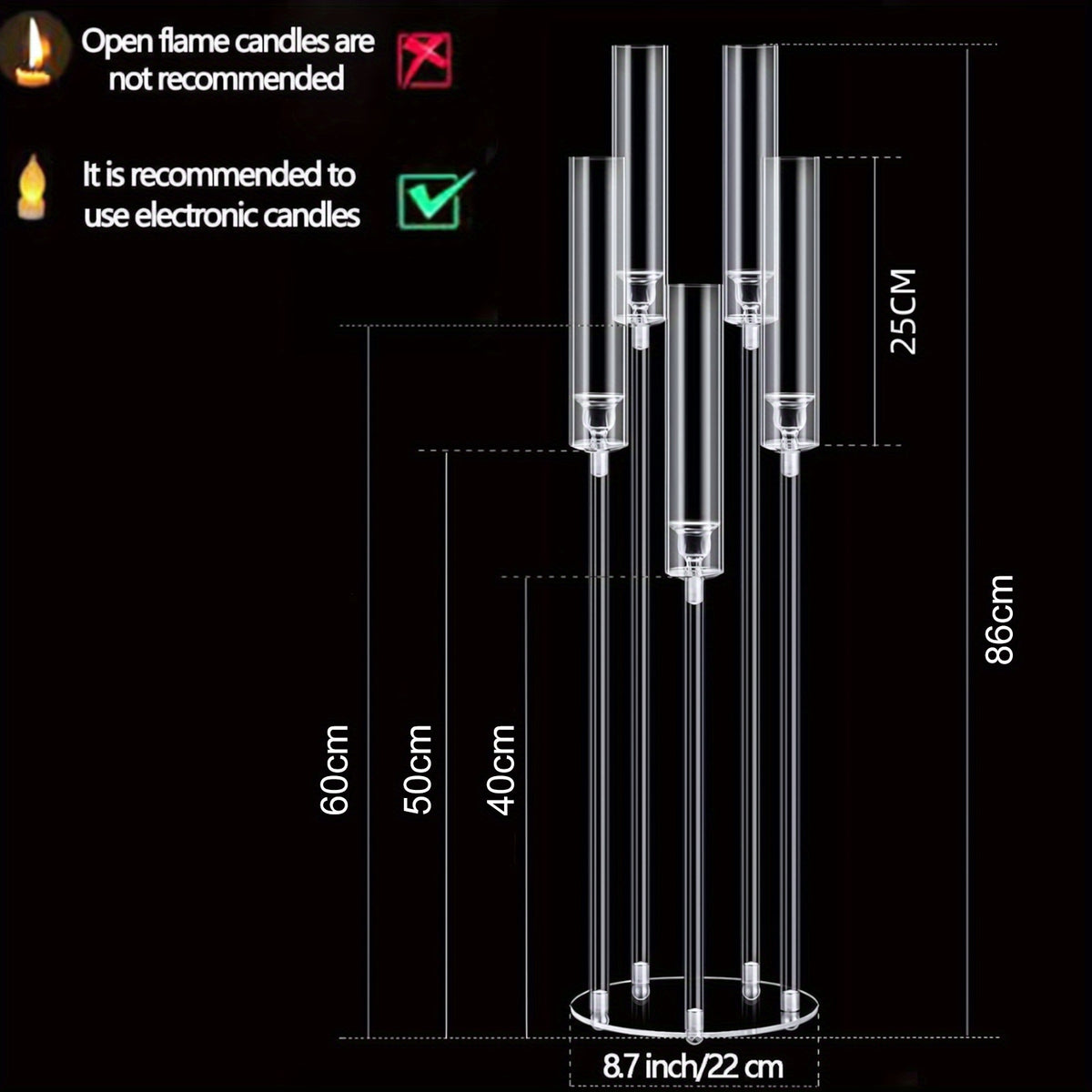 4pcs Candle Holder Centerpiece, High Candle Holder, Clear Candle Cone Candle Holder Holder, 5 Arm Candle Holder Holder with Acrylic Lampshade, Wedding Dinner Candle Ornament (Note that this is an electronic candle holder, can