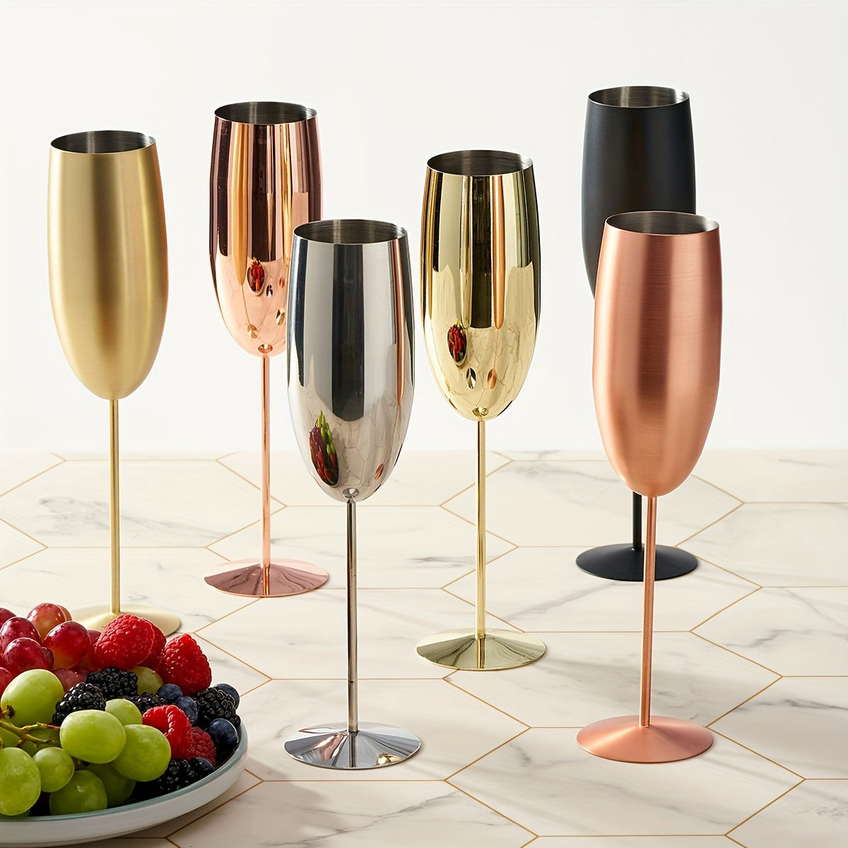 270ml Golden High-footed Wine Glass, Drop-resistant Stainless Steel Champagne Glass For Bar Home Wedding Party