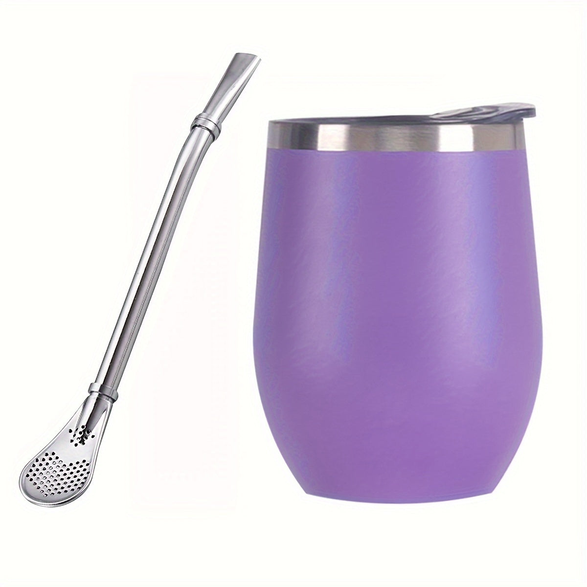 HEPEGA 12oz Stainless Steel Yerba Mate Gourd Set with Lid & Bombilla - Double-Walled, Insulated for Hot or Cold Beverages, Dishwasher Safe, Lead-Free