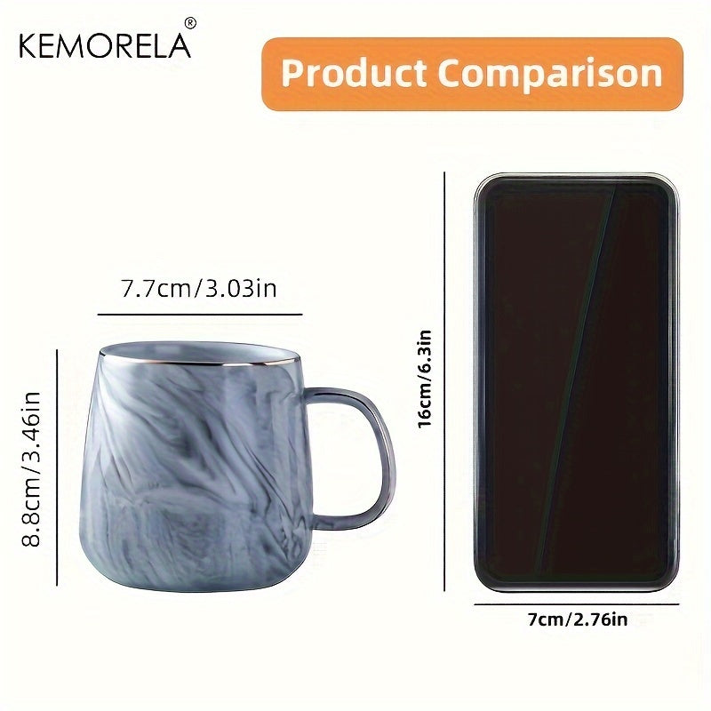 KEMORELA 13.5oz Marble Pattern Ceramic Coffee Cup with Golden Rim - Large, Reusable & Dishwasher Safe for Oatmeal, Milk, Juice & More - Perfect Holiday Gift, KEMORELA