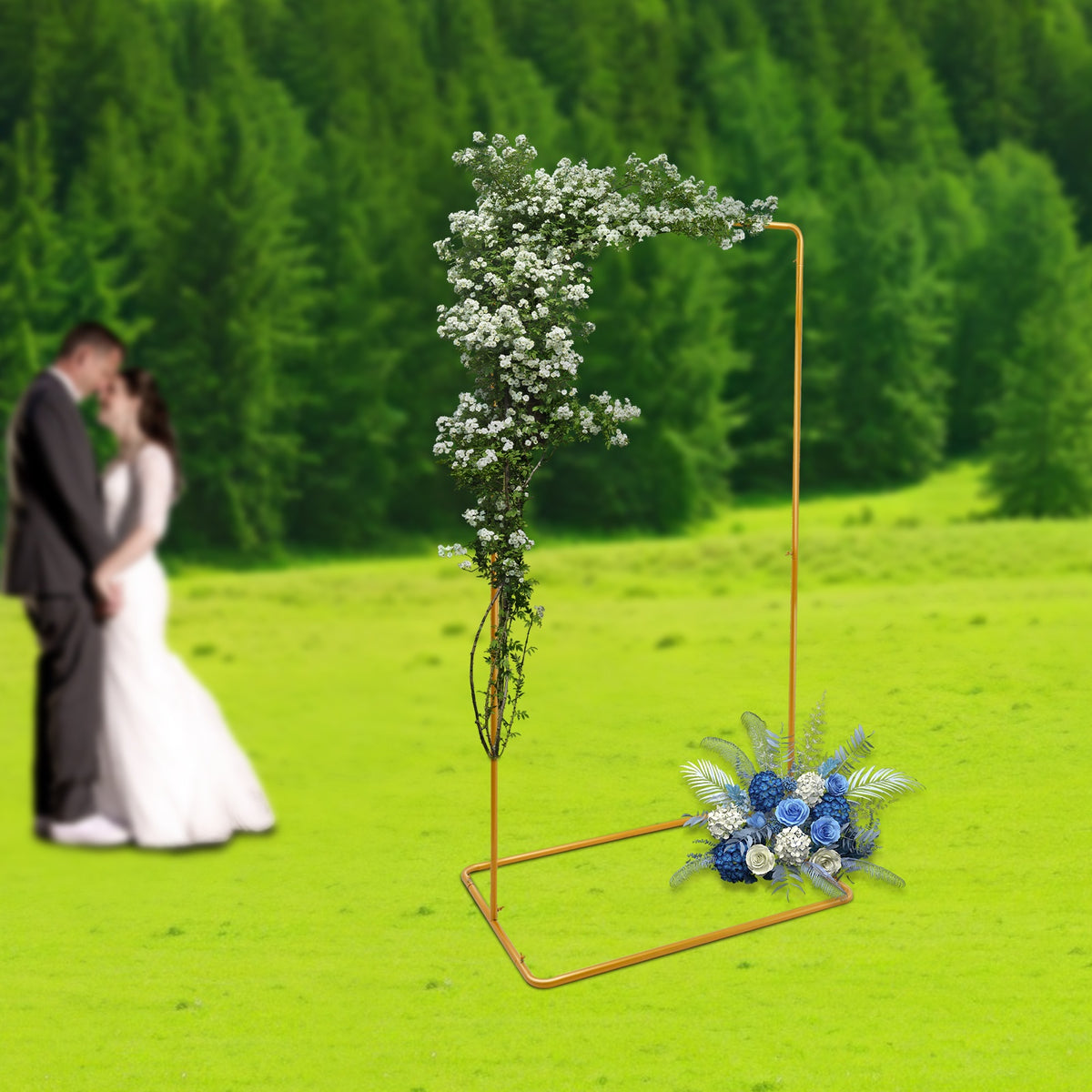 2 x 1.05m Wedding Flower Stand 22mm Round Tube Golden, Wear-Resistant and Rustproof, 7.98 KG Load Capacity, Easy to Move with Widened Rectangular Base 41.33×24.4in, Suitable for Garden Decorations, Wedding Arrangements, Outd