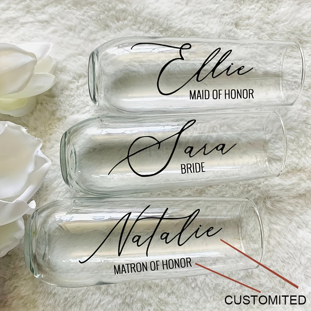Personalized Stemless Champagne Flutes for Bridesmaids, Reusable Multipurpose Glass, Customizable with Name and Role, Machine Washable, for Wedding Party Gifts, Honorary Proposal & Christmas Presents