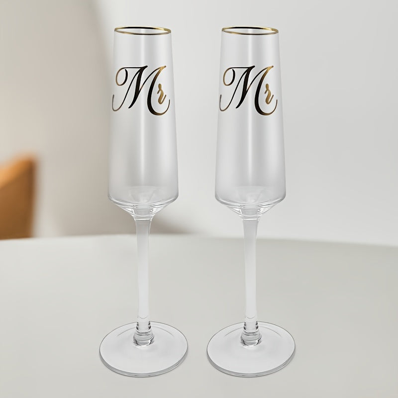 2PCS Hand-Wash Only Glass Champagne Flutes - Reusable, Recyclable Crystal Flute Shape Glasses with Golden Rim - Multipurpose, Ideal for Wedding, Engagement, Parties, Thanksgiving, Christmas, Anniversary Gift