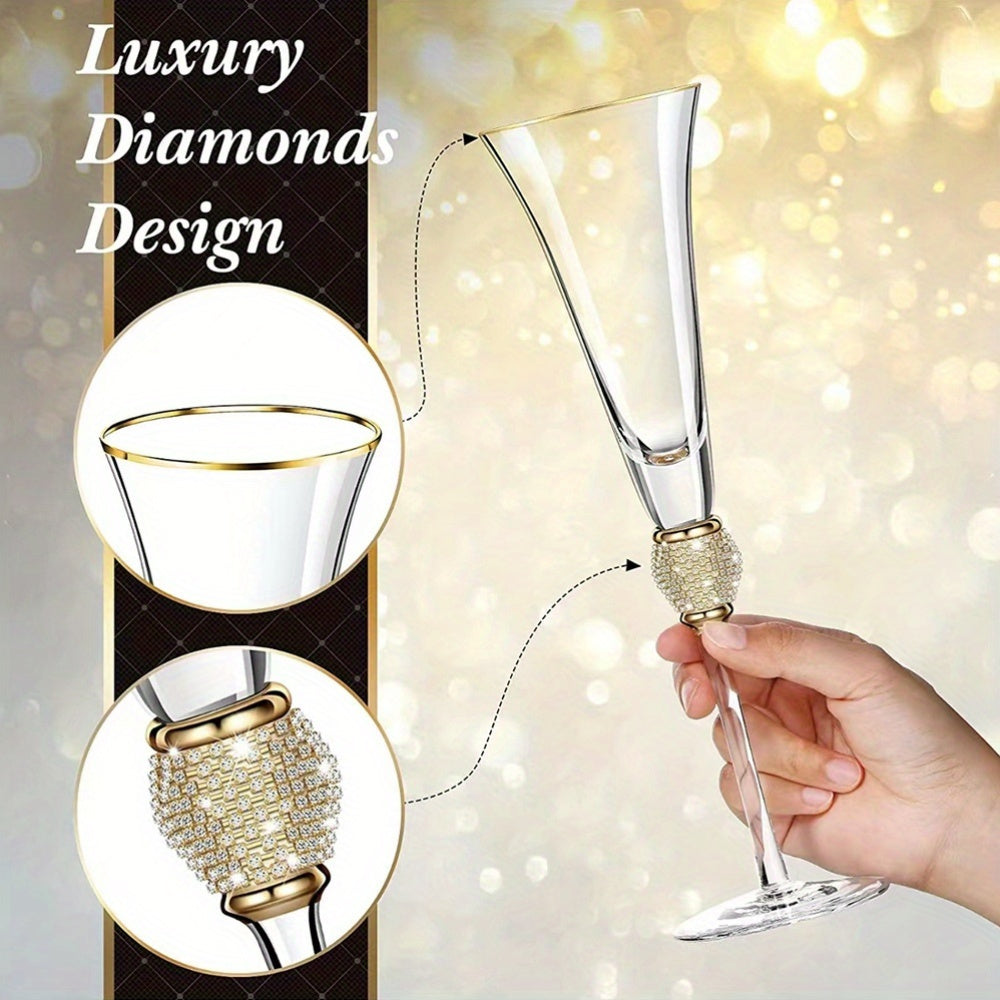 Elegant Rhinestone Studded Champagne Flutes: Perfect for Wedding Toasts, Bridal Showers, and Festive Celebrations