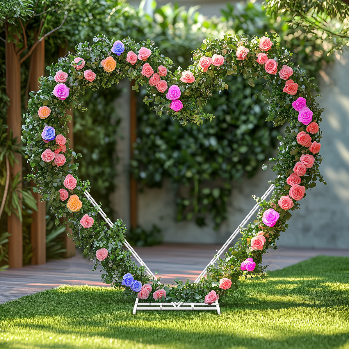 White Heart-Shaped Wedding Arch Backdrop Stand - Heavy-Duty Metal Double-Layer Freestanding Flower Balloon Arbor with Sturdy Base for Outdoor/ Weddings, Proposals, Bridal Showers - Easy Assembly, Portable Wedding Arch for Cer