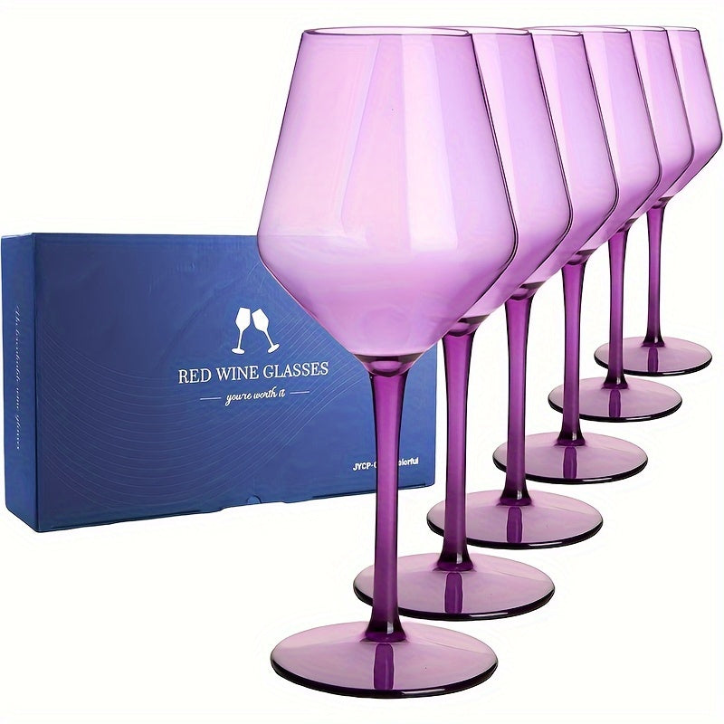 6pcs Colorful Unbreakable Wine Glass Set, 15oz Tritan Plastic Goblets with Long Stems - Dishwasher Safe, Perfect for Parties, Weddings & Outdoor Events