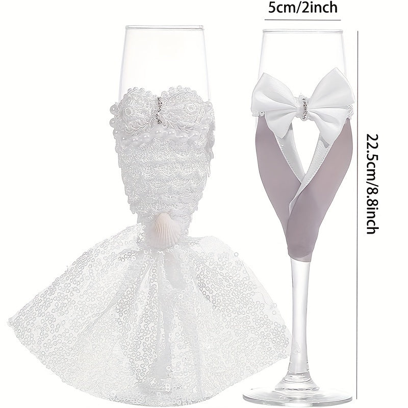 2pcs CZHOMMAGIC Wedding Champagne Flutes Set, Bride and Groom Toasting Glasses, Lead-Free Glass, Hand Wash Only, Reusable, Stemmed, Multipurpose for Cold Beverage, Ideal for Christmas, Hanukkah, Thanksgiving, Valentine'S Day,