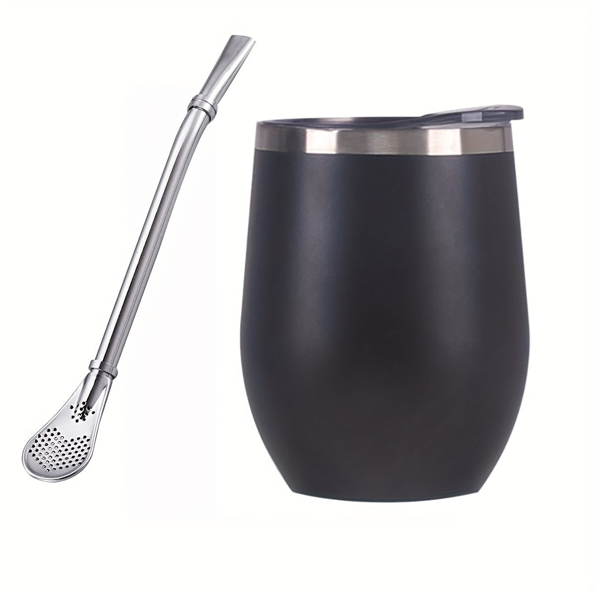 HEPEGA 12oz Stainless Steel Yerba Mate Gourd Set with Lid & Bombilla - Double-Walled, Insulated for Hot or Cold Beverages, Dishwasher Safe, Lead-Free