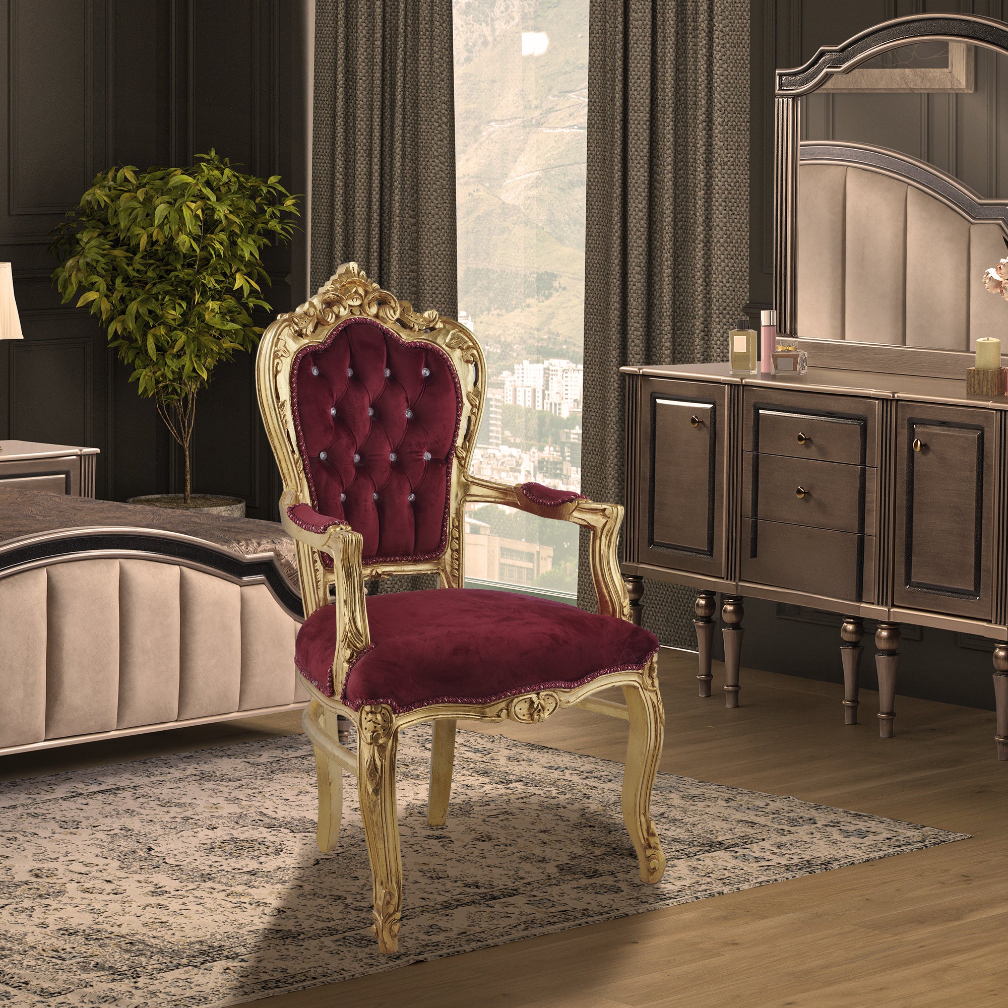 Table Chair Baroque-Style Armchair - Rococo in Solid Wood Decorated